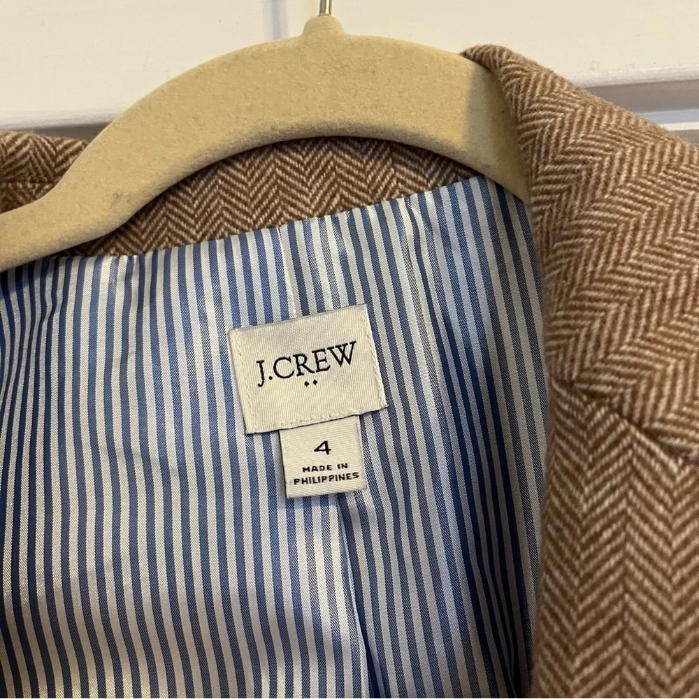 J. Crew Women's Brown tan Herringbone wool-blend Holland blazer women’s size 4
